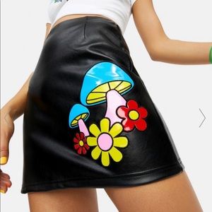 Delia’s Black Faux Leather Mini Skirt Mushroom & Flower